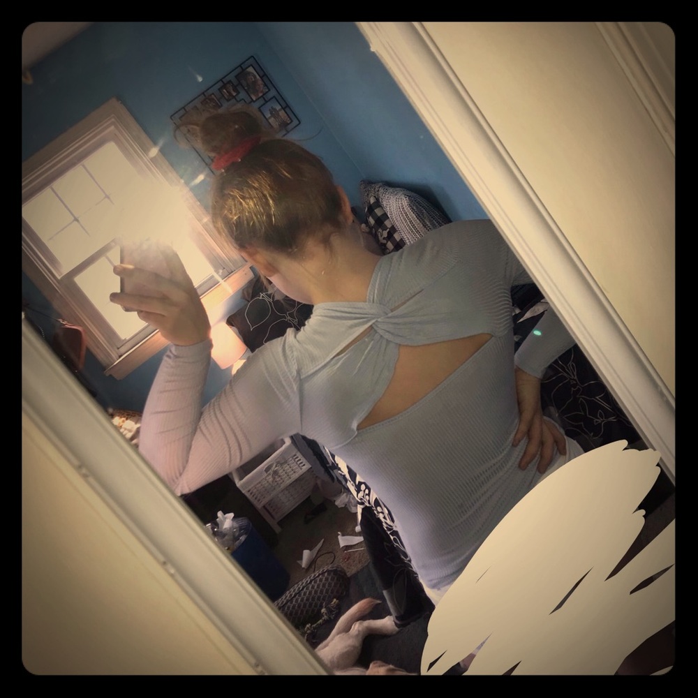 NEW, blue, ripped, long-sleeve, Hollister Top